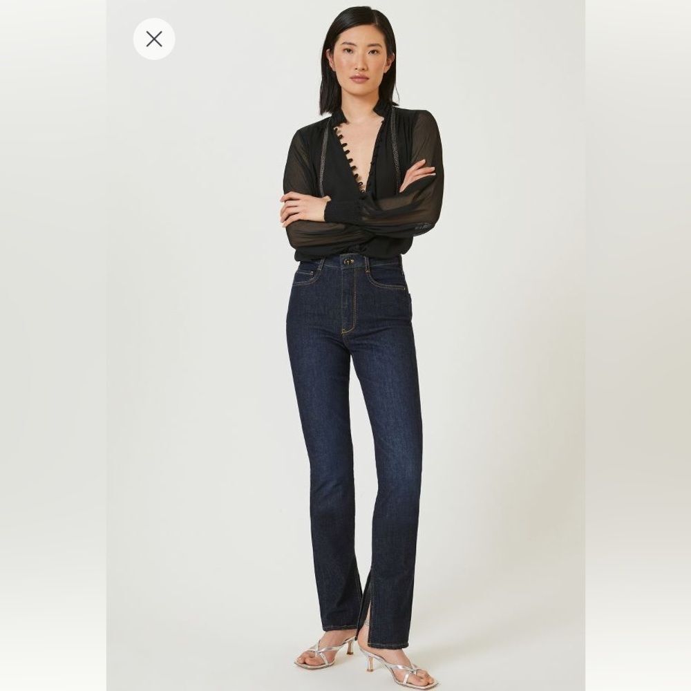 ANTHROPOLOGIE Sz 25 Pilcro The Split Straight Jeans Dark Wash denim NWT